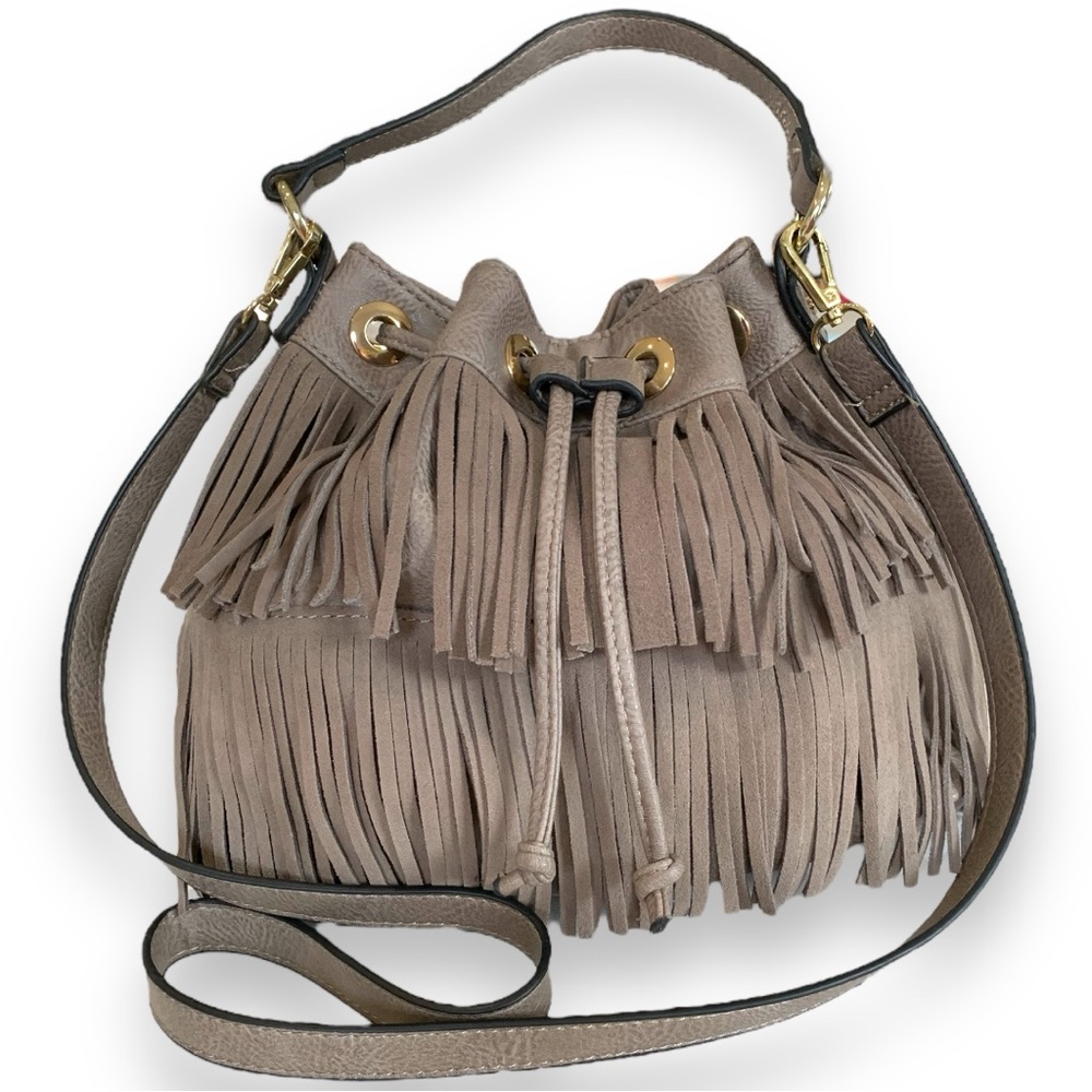 EXPRESSIONS NYC TAN BOHO FRINGE CROSSBODY BAG